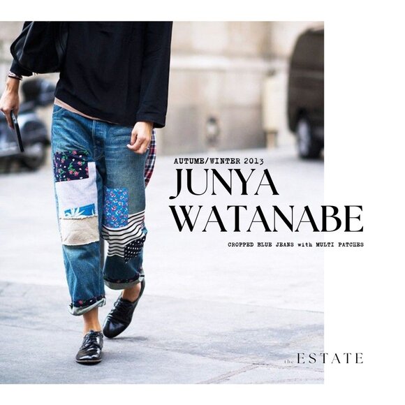 JUNYA WATANABE x COMME DES GARCONS A/W 2013 Washed Blue Cotton Multi Patch Jeans - Picture 1 of 9